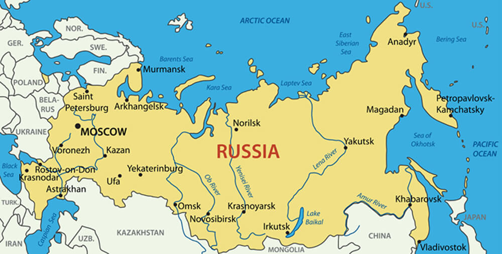 Carte des grandes villes de la Russie